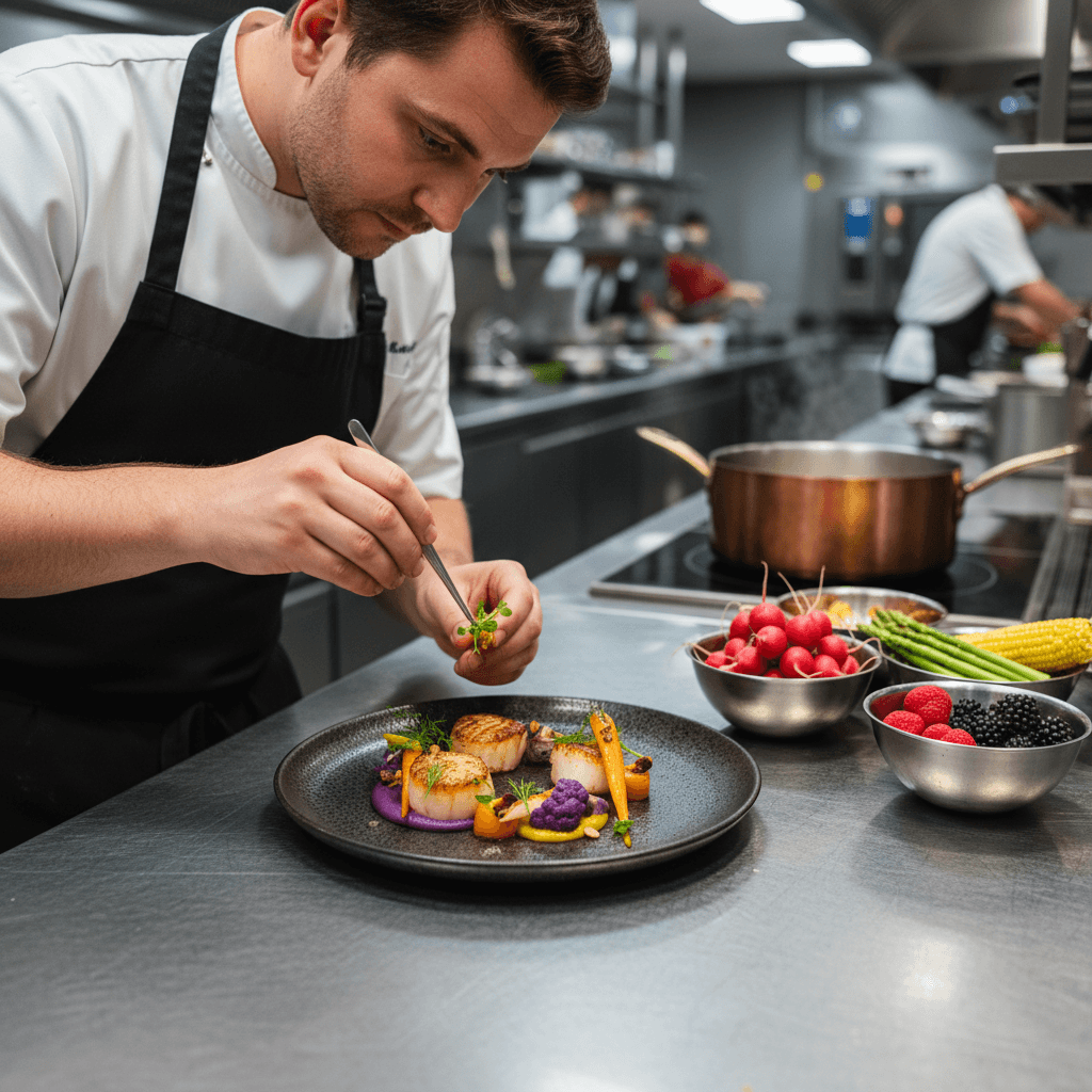 Preparación de platos en cocina