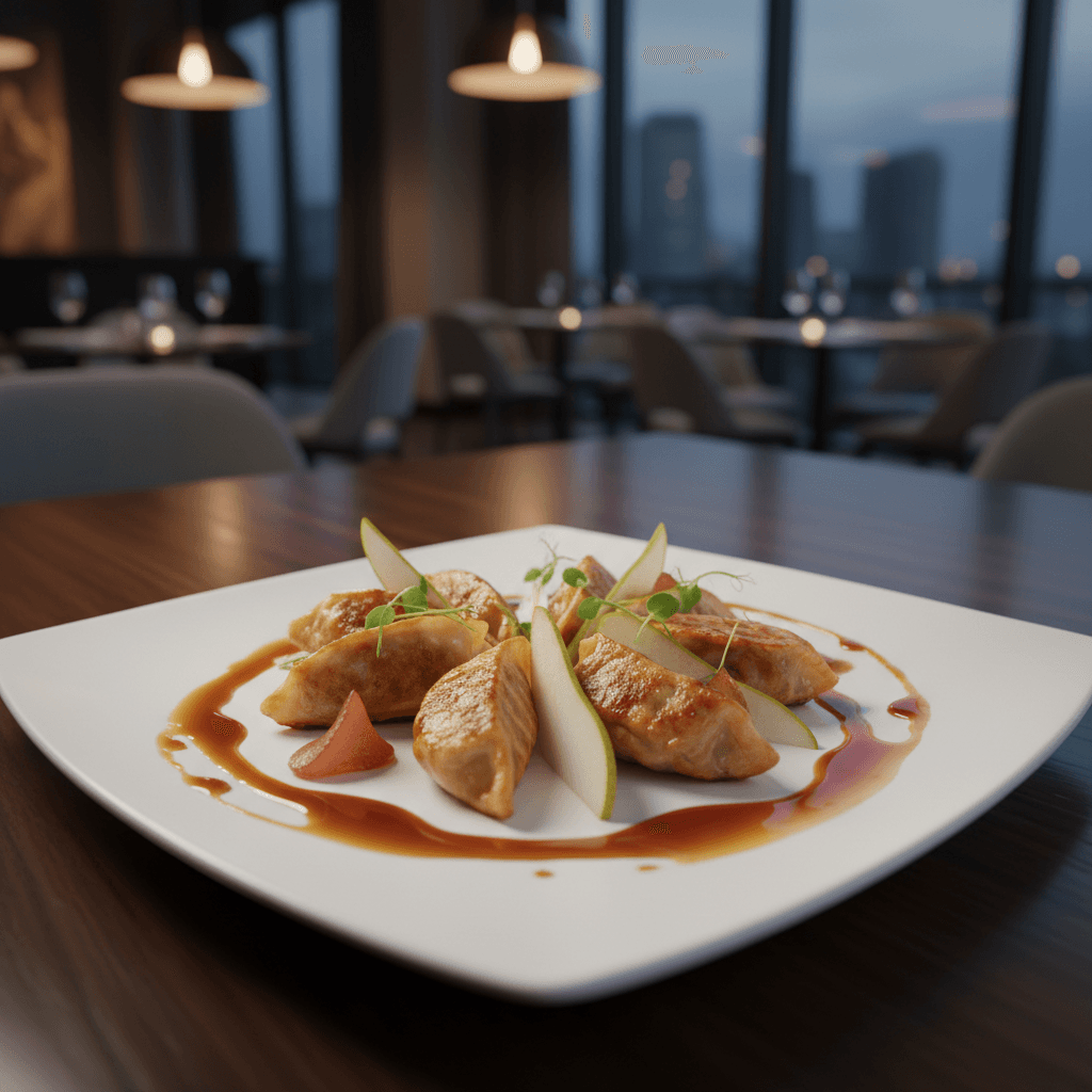 Gyozas de pato asado con pera