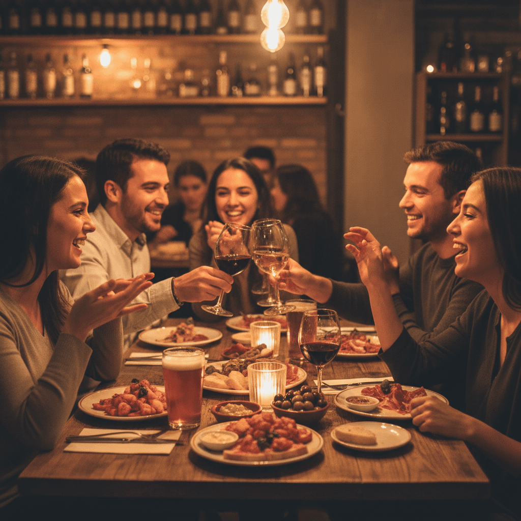 Comensales compartiendo platos