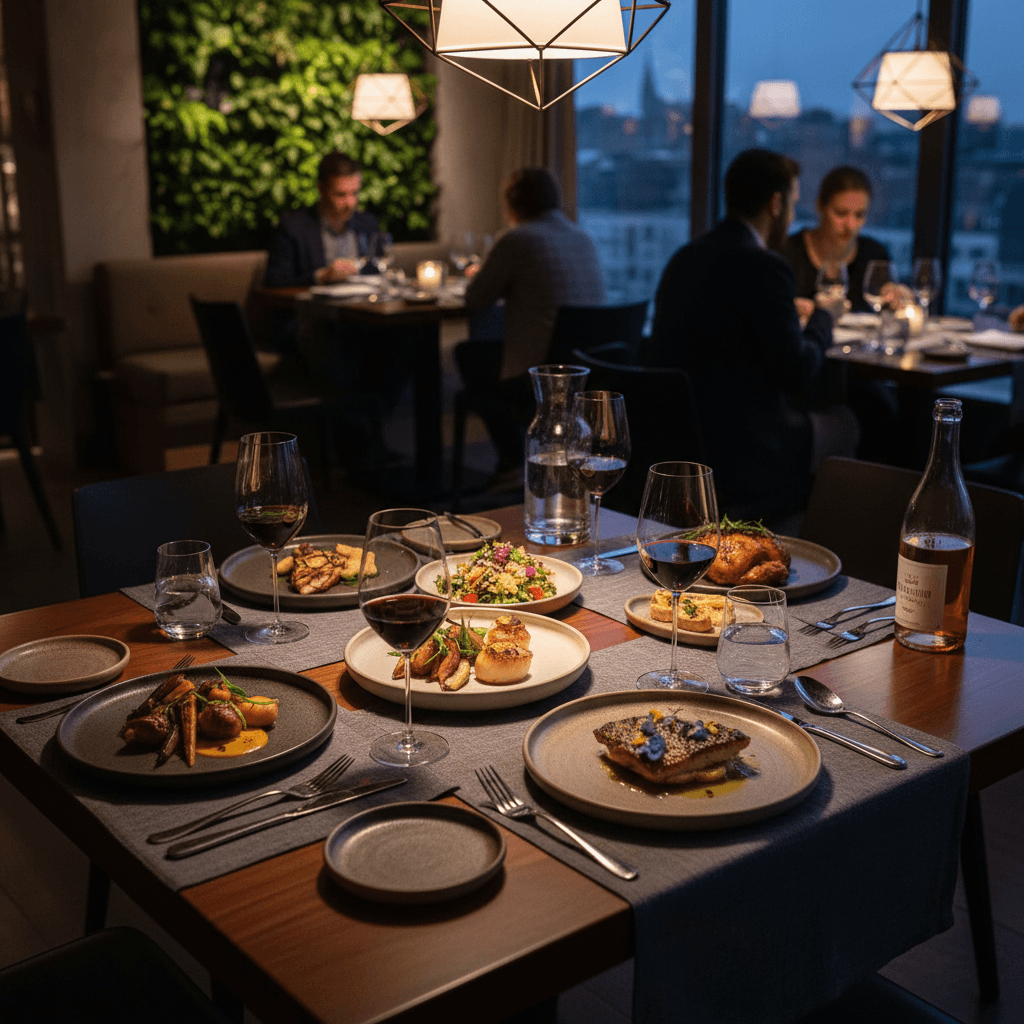 Mesa lista para compartir en el restaurante